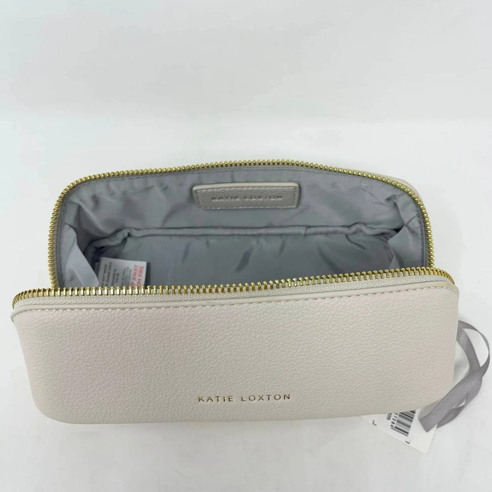 Katie Loxton Small Fold Out Makeup Toiletry Bag Off White Gold Zipper Long